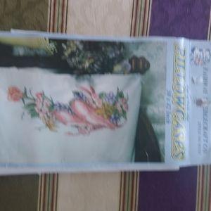 Ballerina slippers cross stitch pillowcase pair